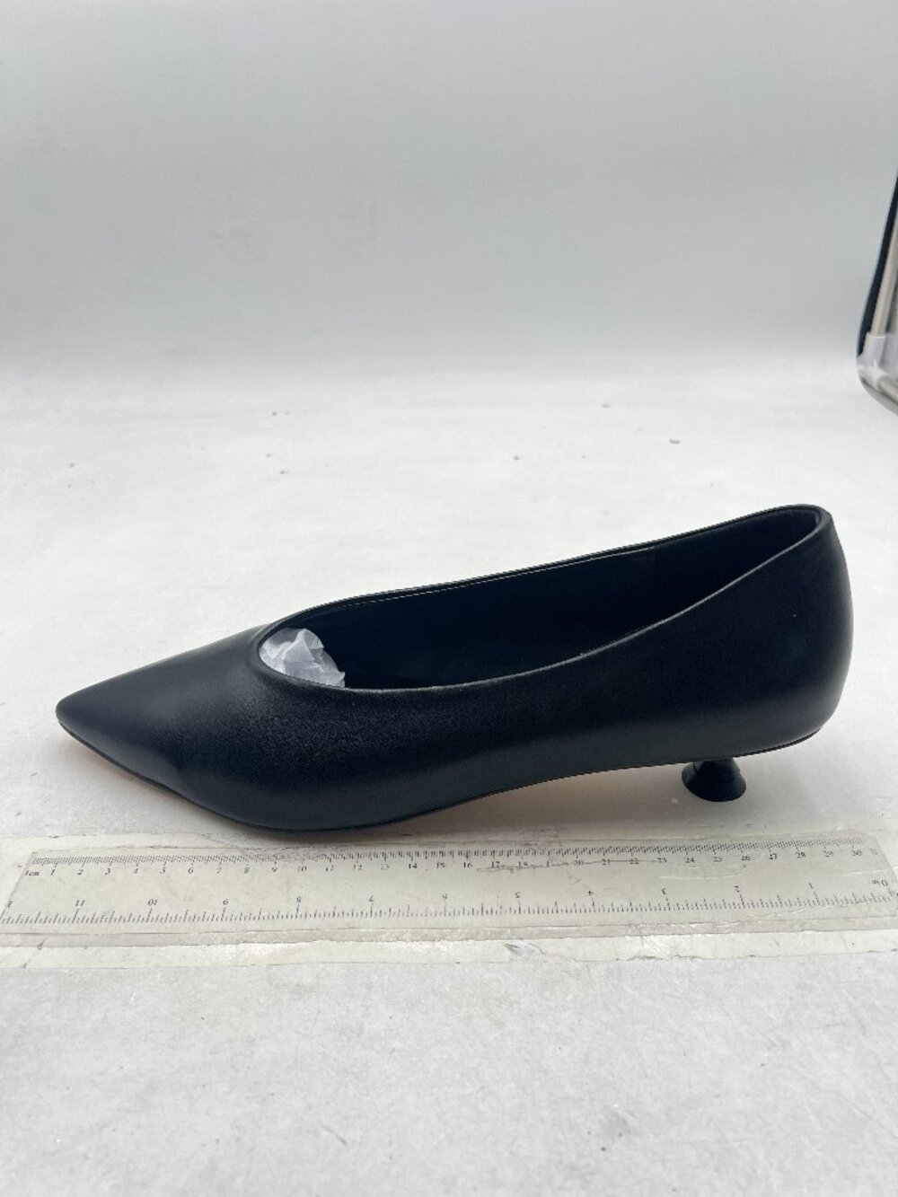 FSJ Black Pointed Toe V Cut Low Kitten Heel Slip On Pumps Ladies Shoes